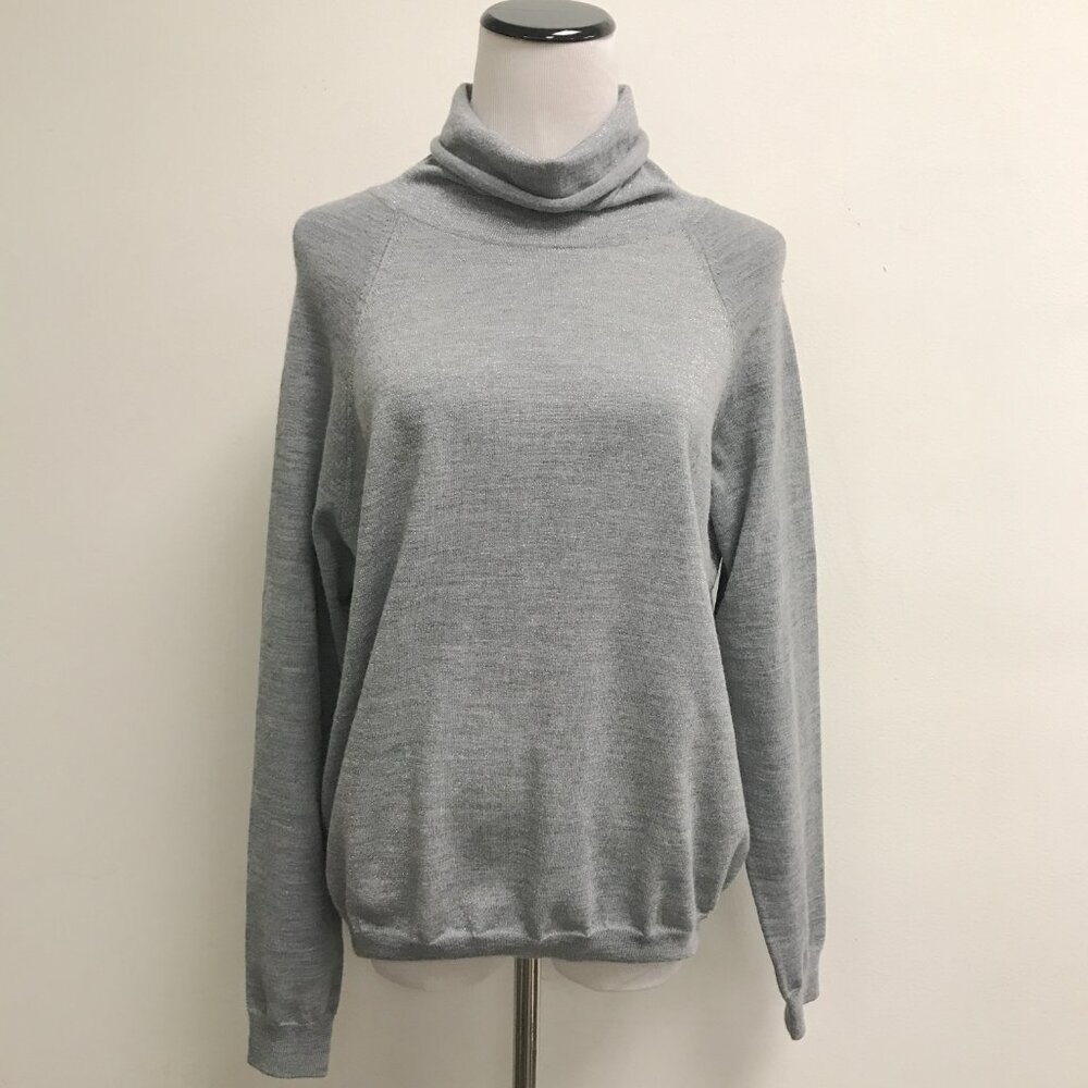 Perserico gray silver metallic wool turtleneck sweater Italy i48 L